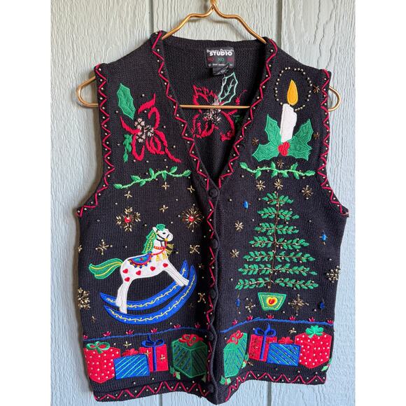 Vintage Designer’s Originals Christmas Sweater Vest Beaded & Embroidered Size S - Picture 1 of 5